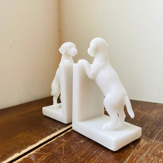 Faux Marble Playful Puppy Bookends