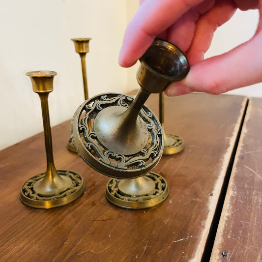 Etched Brass Candle Sticks- Vintage