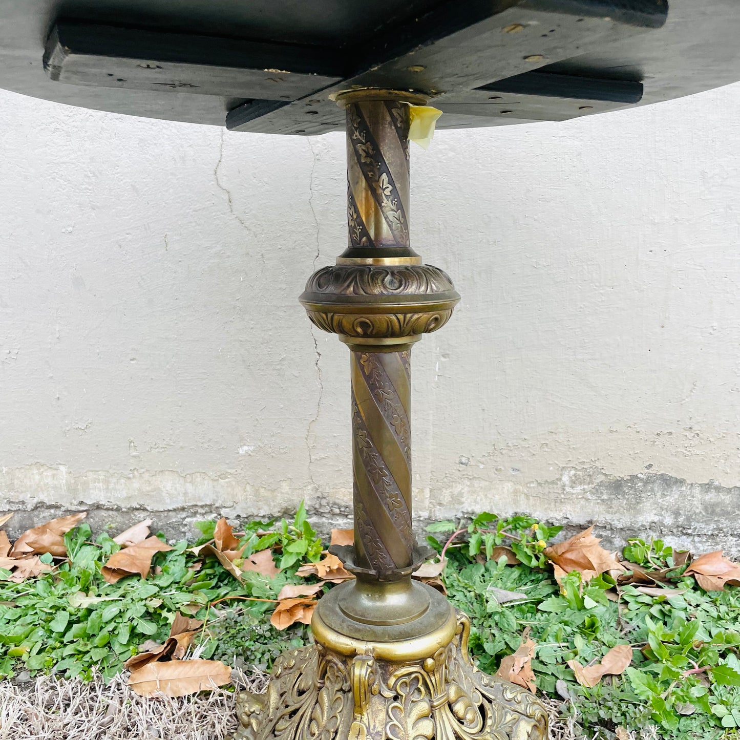 Ornate Brass Footed Wooden Top Table- Vintage