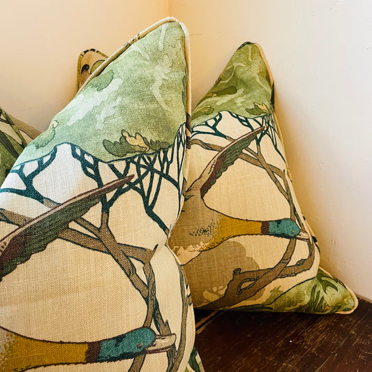 Green Double Sided Print Flying Ducks Pillow