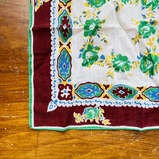 Maroon Patterned Handkerchief- Vintage