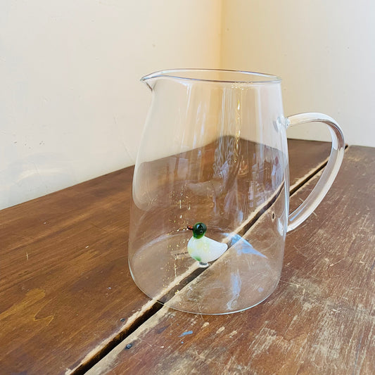 Glass Pitcher with Hand-Blown Duck