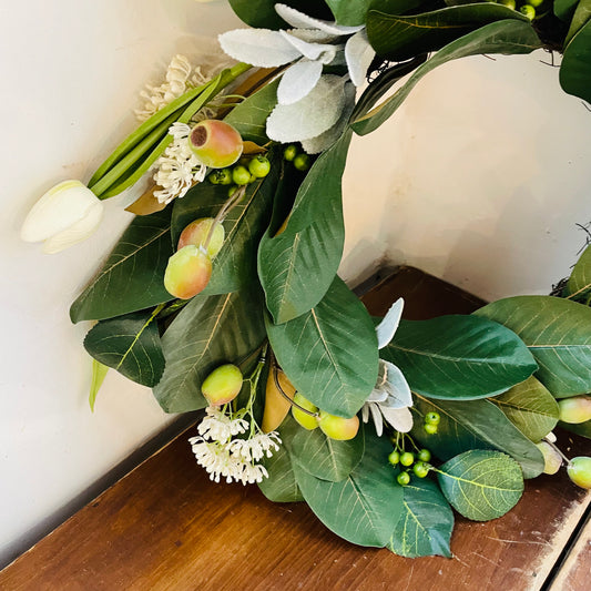 Tulip And Mixed Greenery Wreath