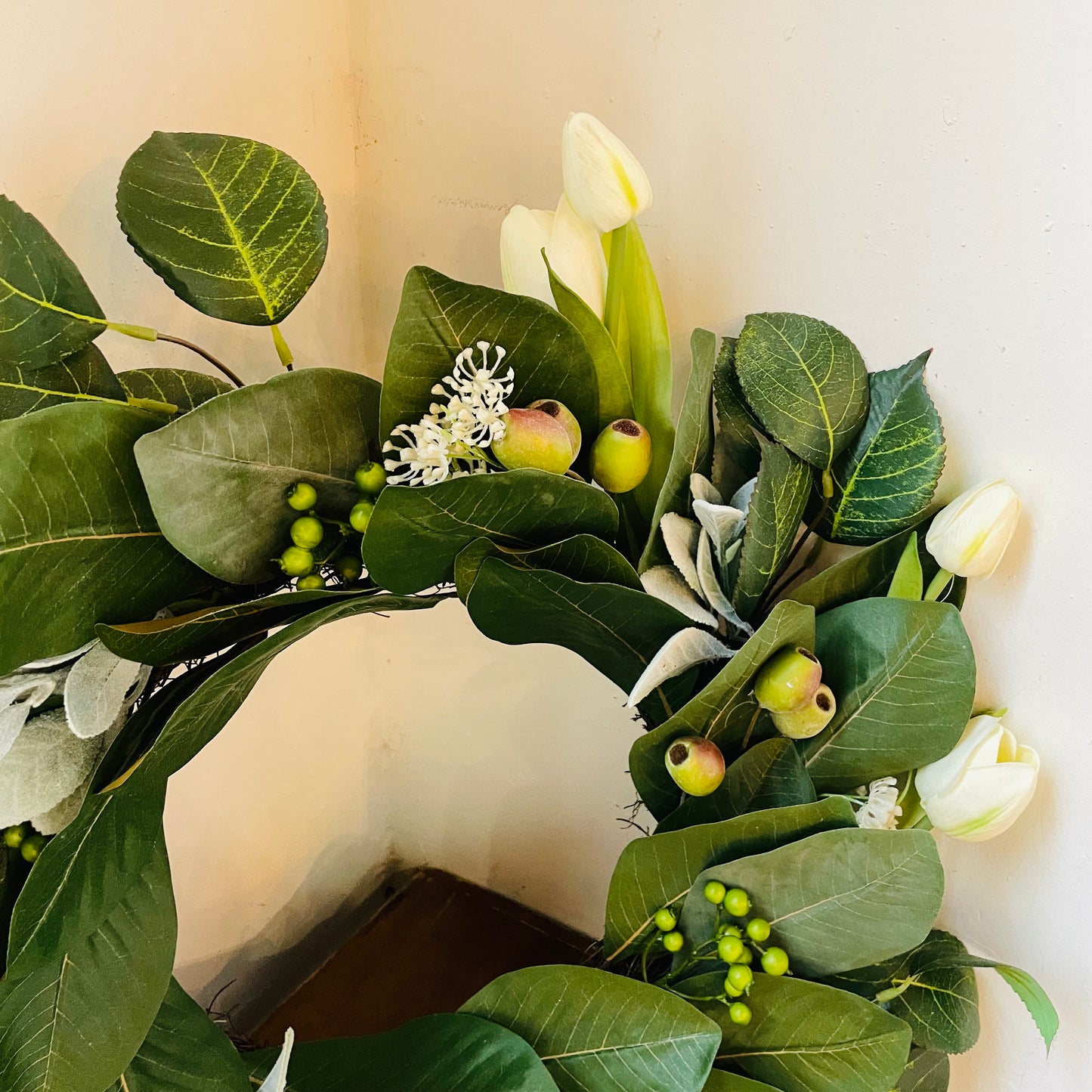 Tulip And Mixed Greenery Wreath
