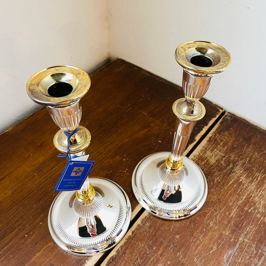 International Silver Company Silver & Gold Plated Candle Holders- Vintage