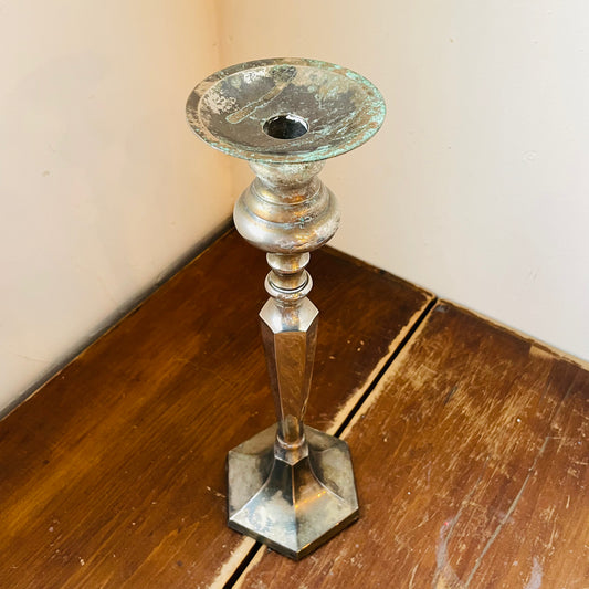 Large Silver Candlestick Holder- Vintage