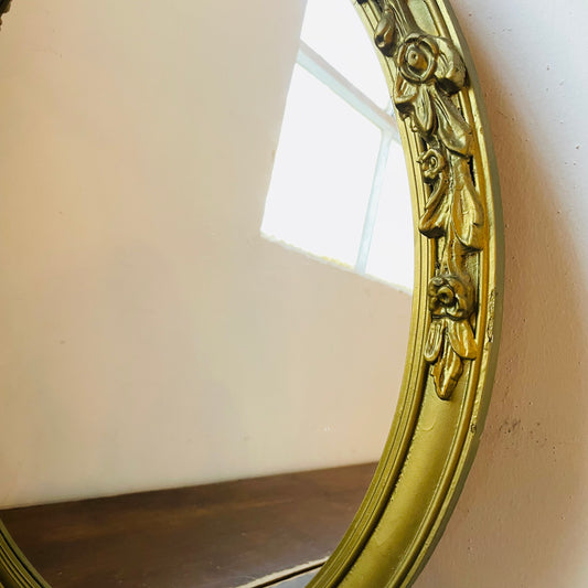 Baroque Floral & Laurel Round Mirror- Vintage