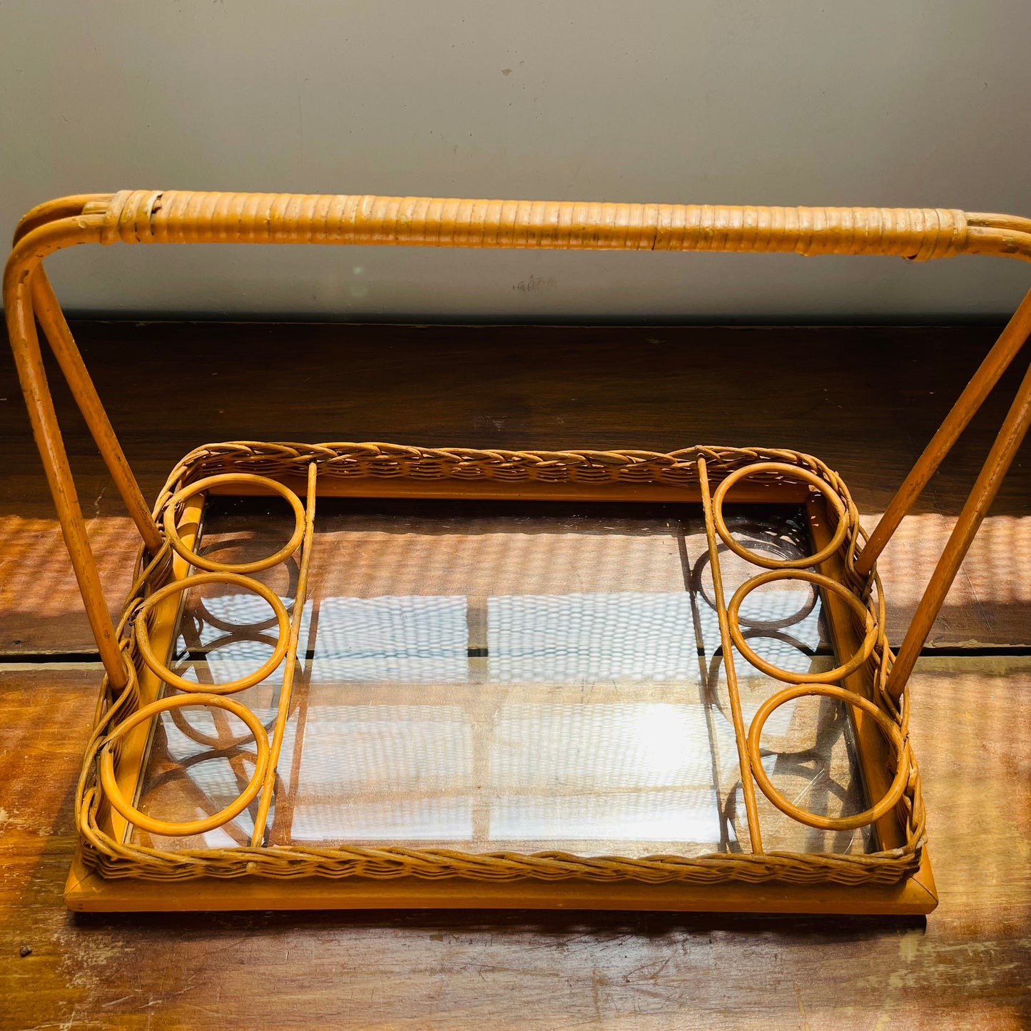 Bamboo Mini Bar Tray with Handle- Vintage