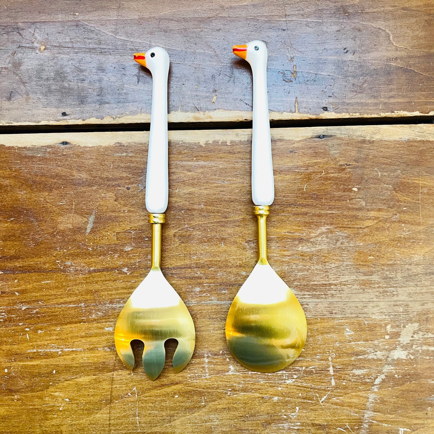 Gold Goose Shaped Salad Servers