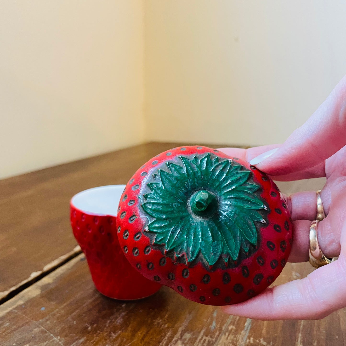 Painted Milk Glass Strawberry Jar- Vintage