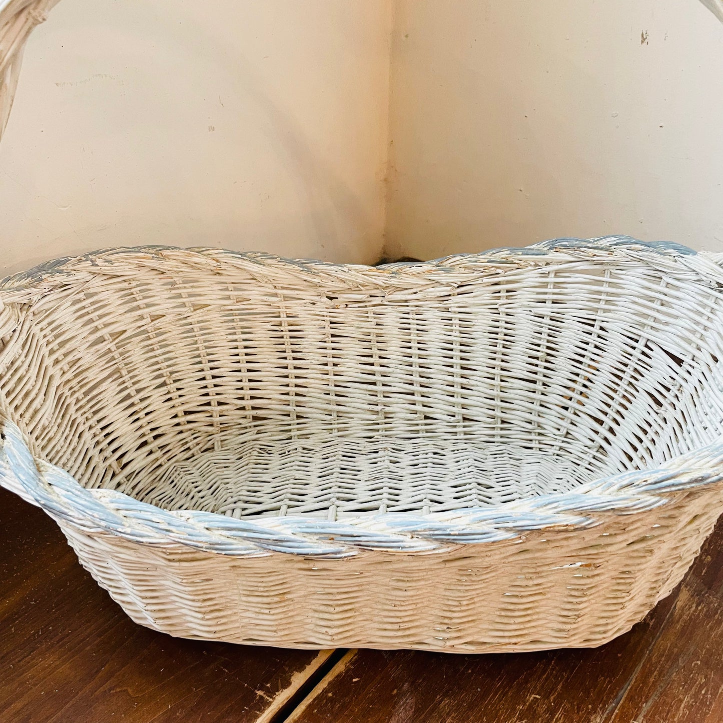 Long White Handled Basket- Vintage