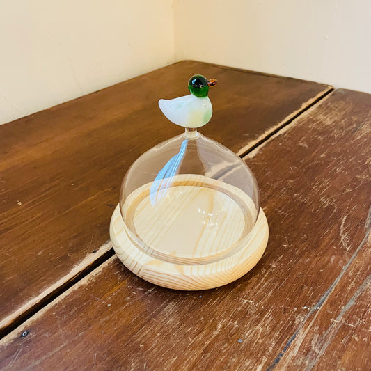 Mallard Duck Finial Cloche with Wood Base