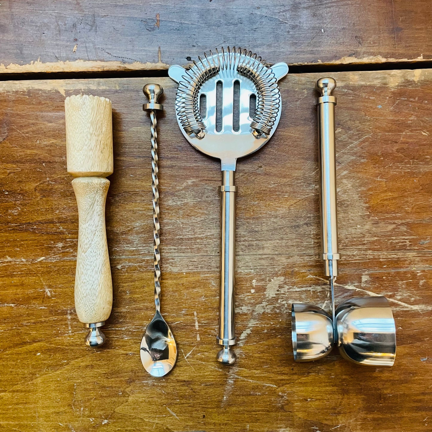 Stainless Steel & Mango Wood Bar Tools with Stand