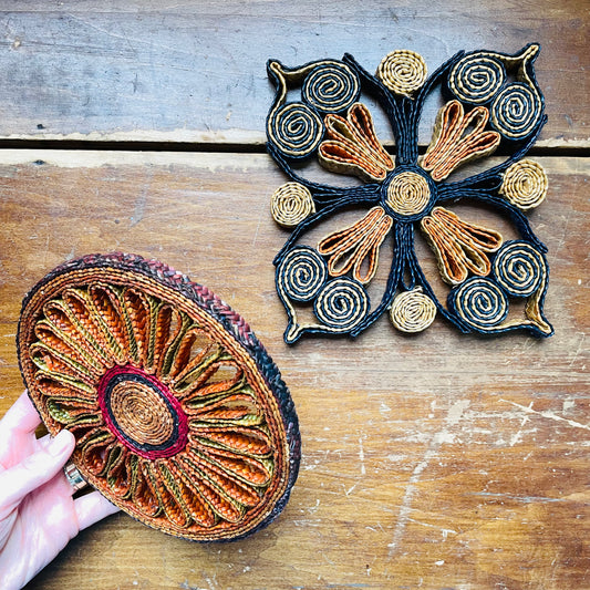 Colorful Raffia Trivets- Vintage