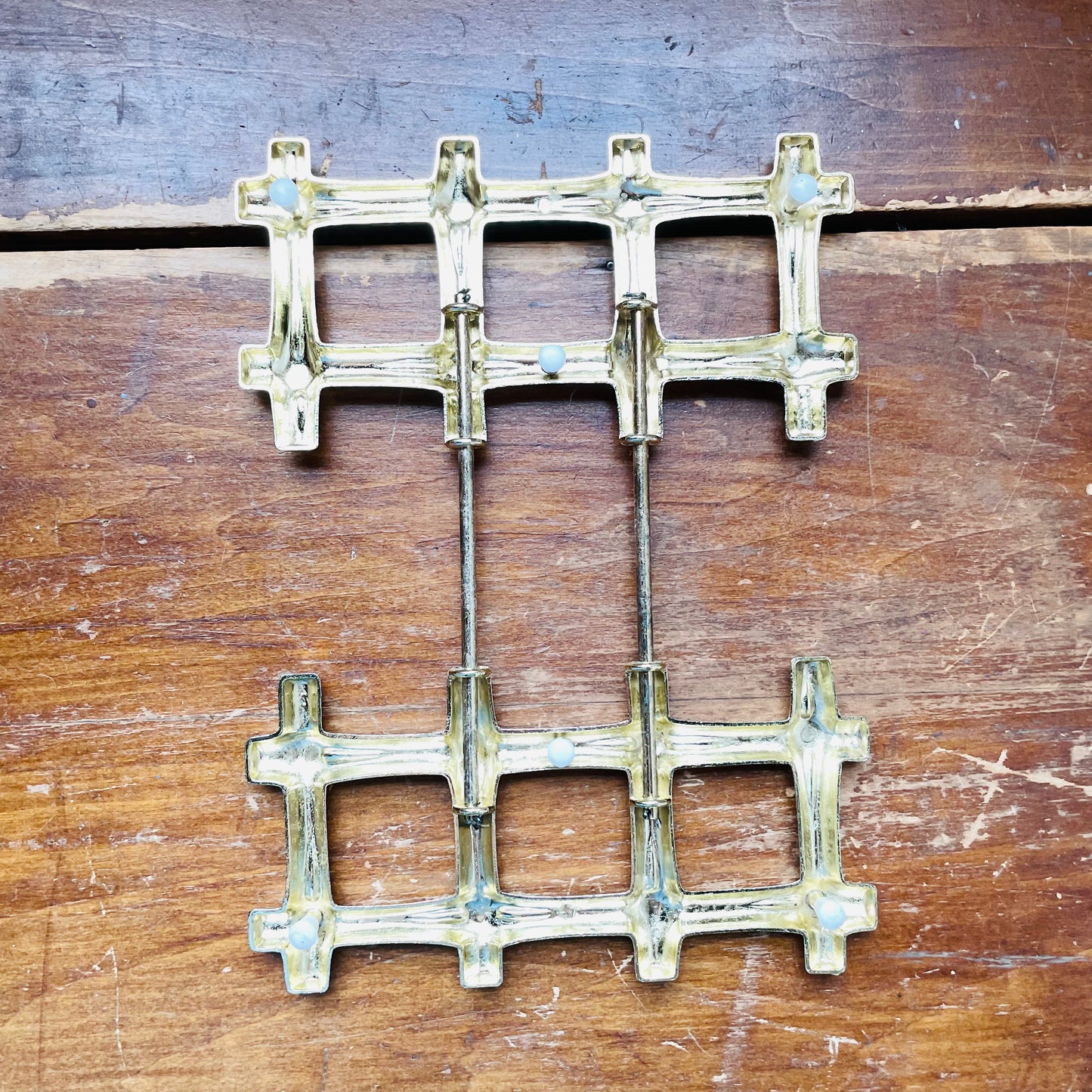 Brass Plated Expandable Bamboo Trivet- Vintage