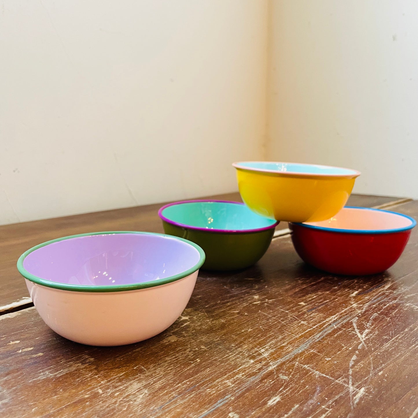 Set of Four Enameled Colorful Bowls