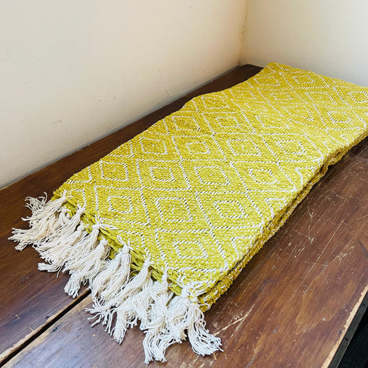 Chartreuse Chenille Throw with Diamond Pattern & Fringe