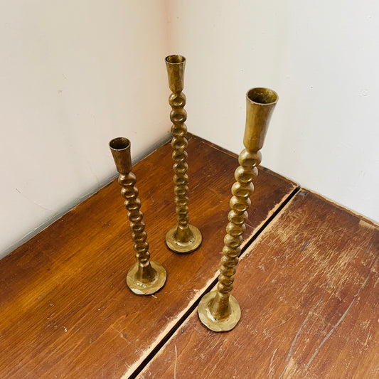 Thumbprint Brass Taper Candle Holders- Set of 3