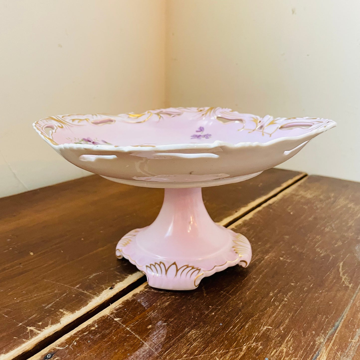 Victorian Violets Footed Compote- Vintage