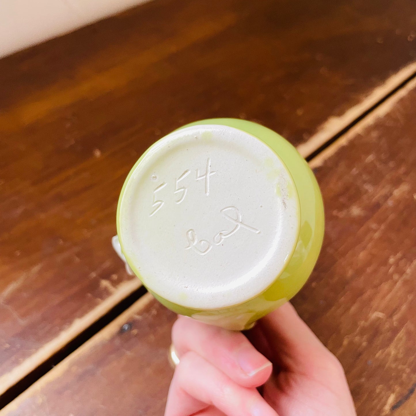 Lime Green Mini Pitcher with White Roses- Vintage