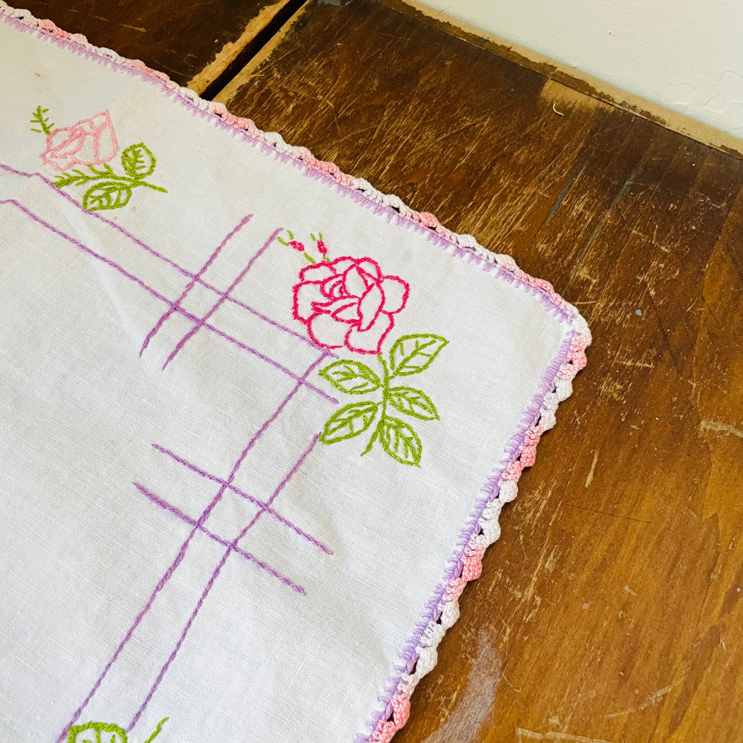 Rose Fence Line Dresser Scarf- Vintage