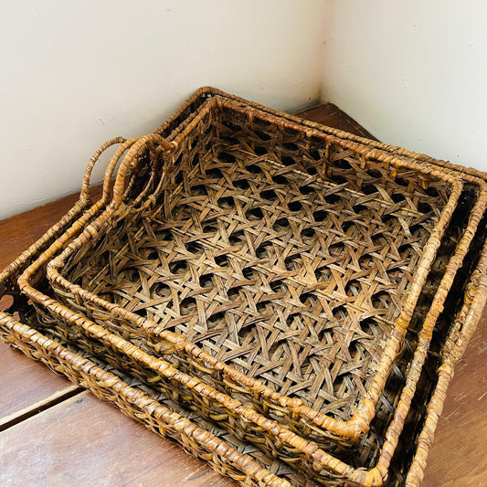 Mineral & Sand Hand-Woven Rattan Tray