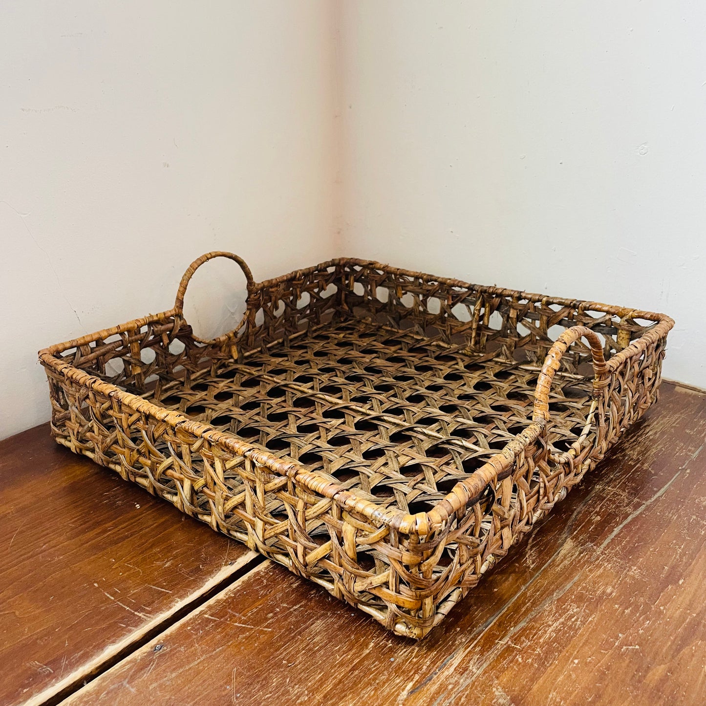 Mineral & Sand Hand-Woven Rattan Tray