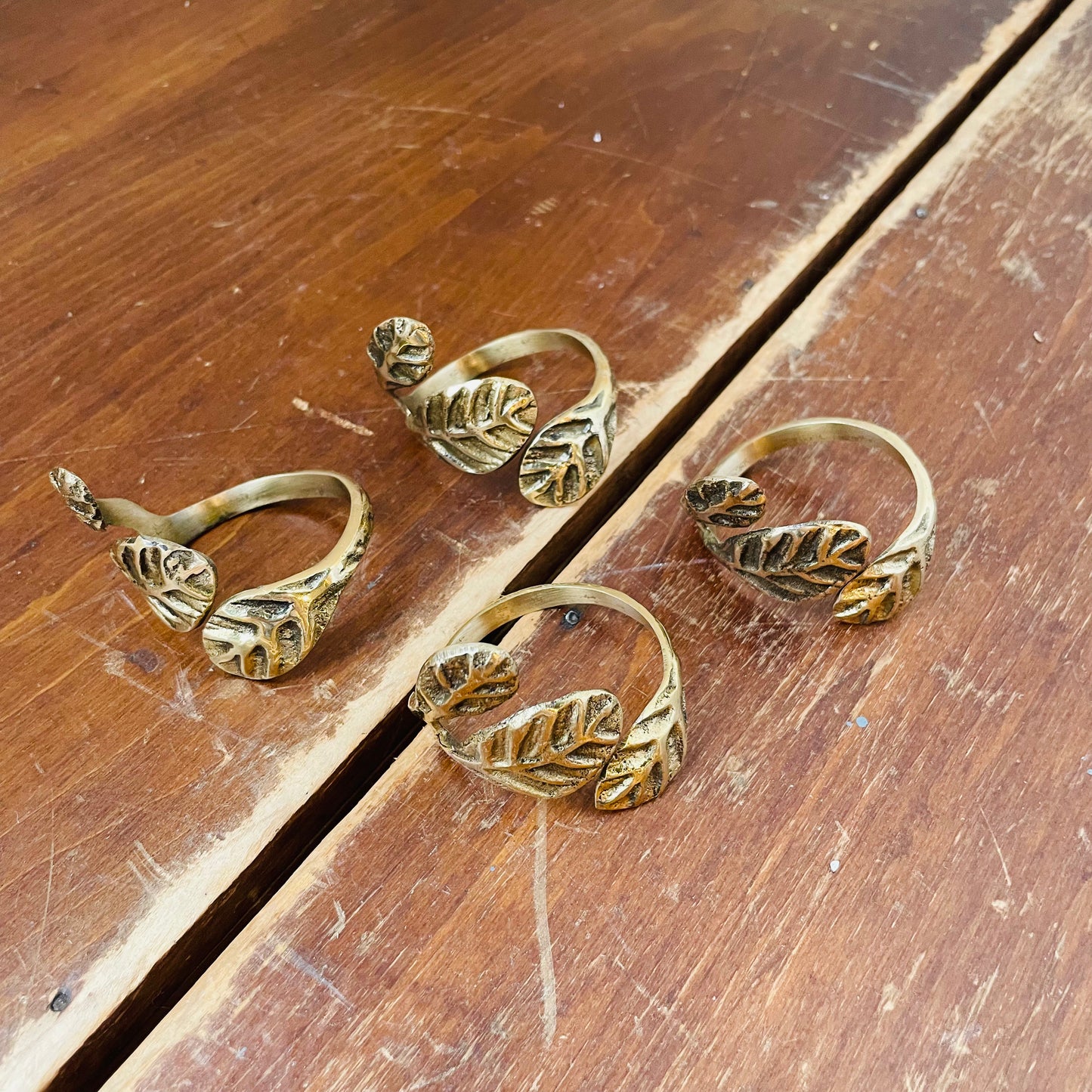 Brass Leaf Shaped Napkin Rings