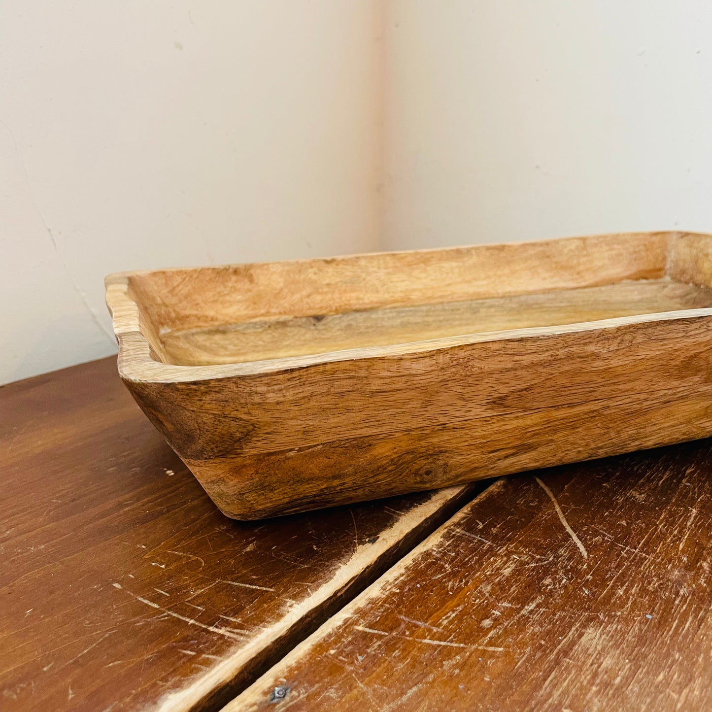 Long Hand-Carved Mango Wood Bowl
