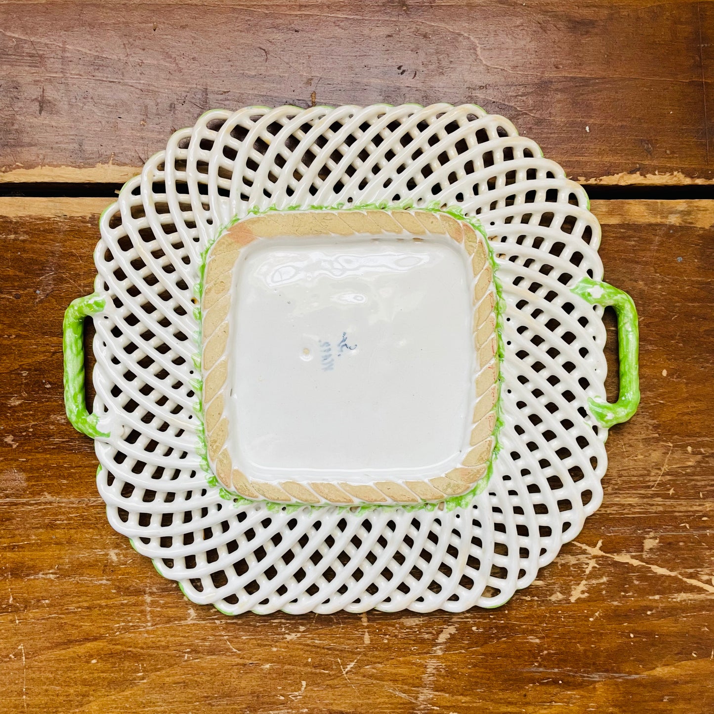 Butterfly Motif Italian Lattice Porcelain Handled Tray- Vintage