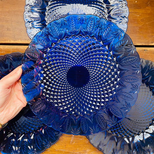 Avon Royal Sapphire Cobalt Blue Glass Dinner Plate Set- Vintage