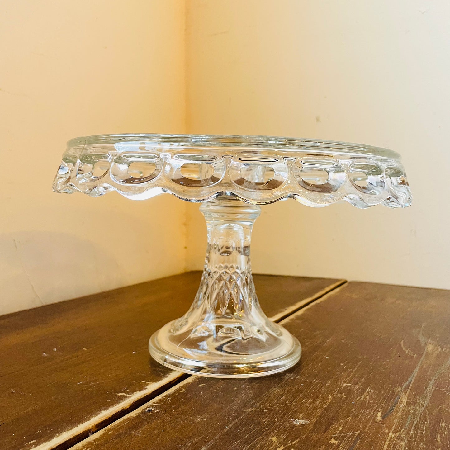 McKee Glass Plymouth Pattern Pedestal Cake Stand- Vintage