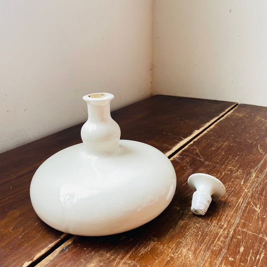 Squatty White Ceramic Decanter- Vintage
