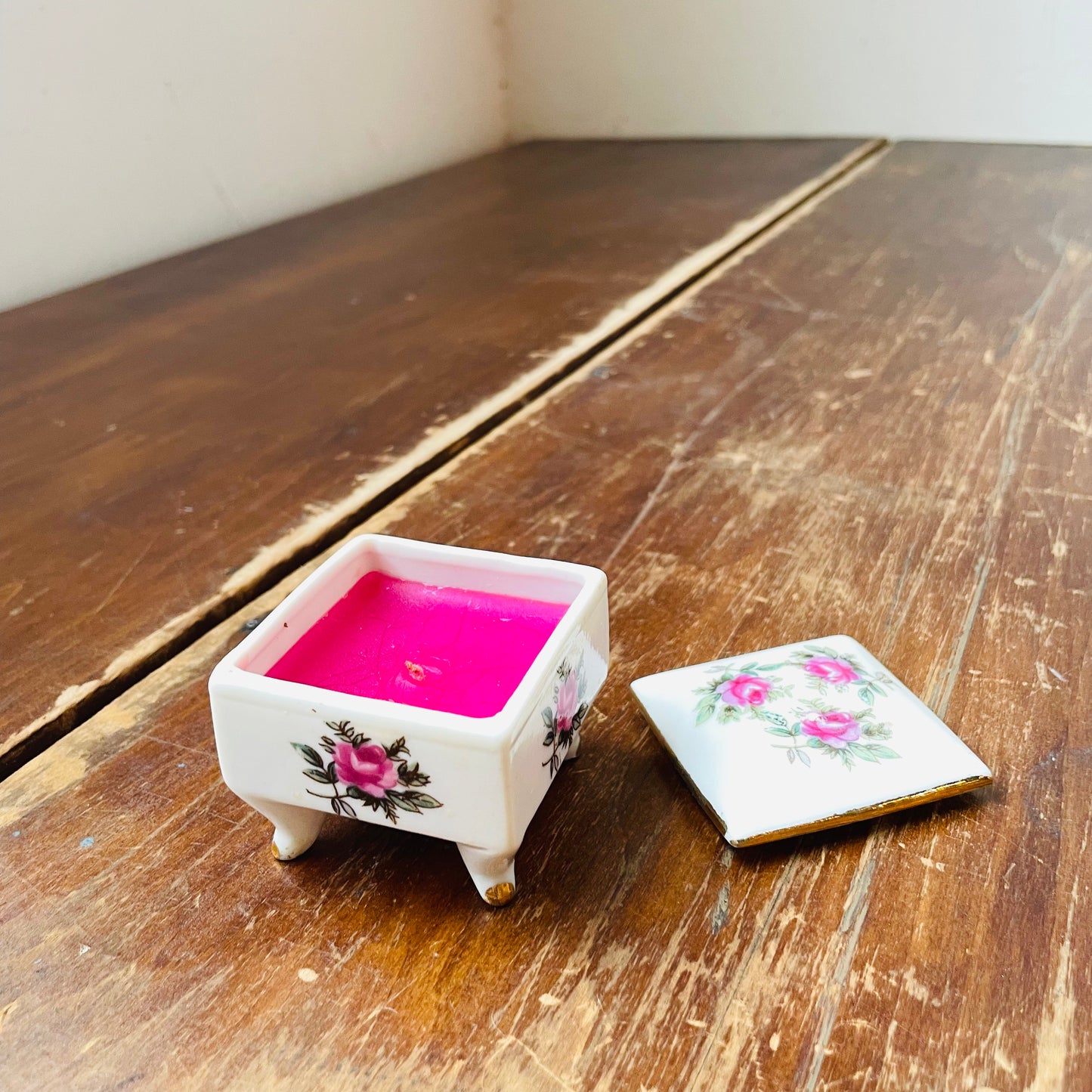 Candle in Footed Trinket Box- Vintage