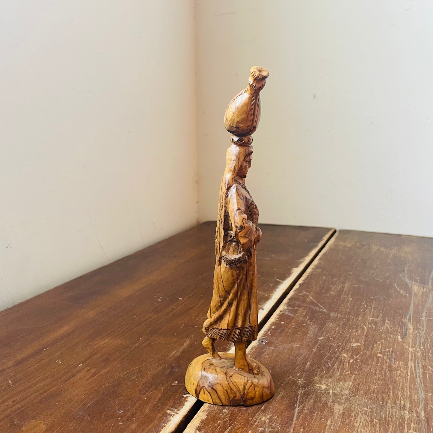 The Samaritan Woman Carved in Olive Wood- Vintage
