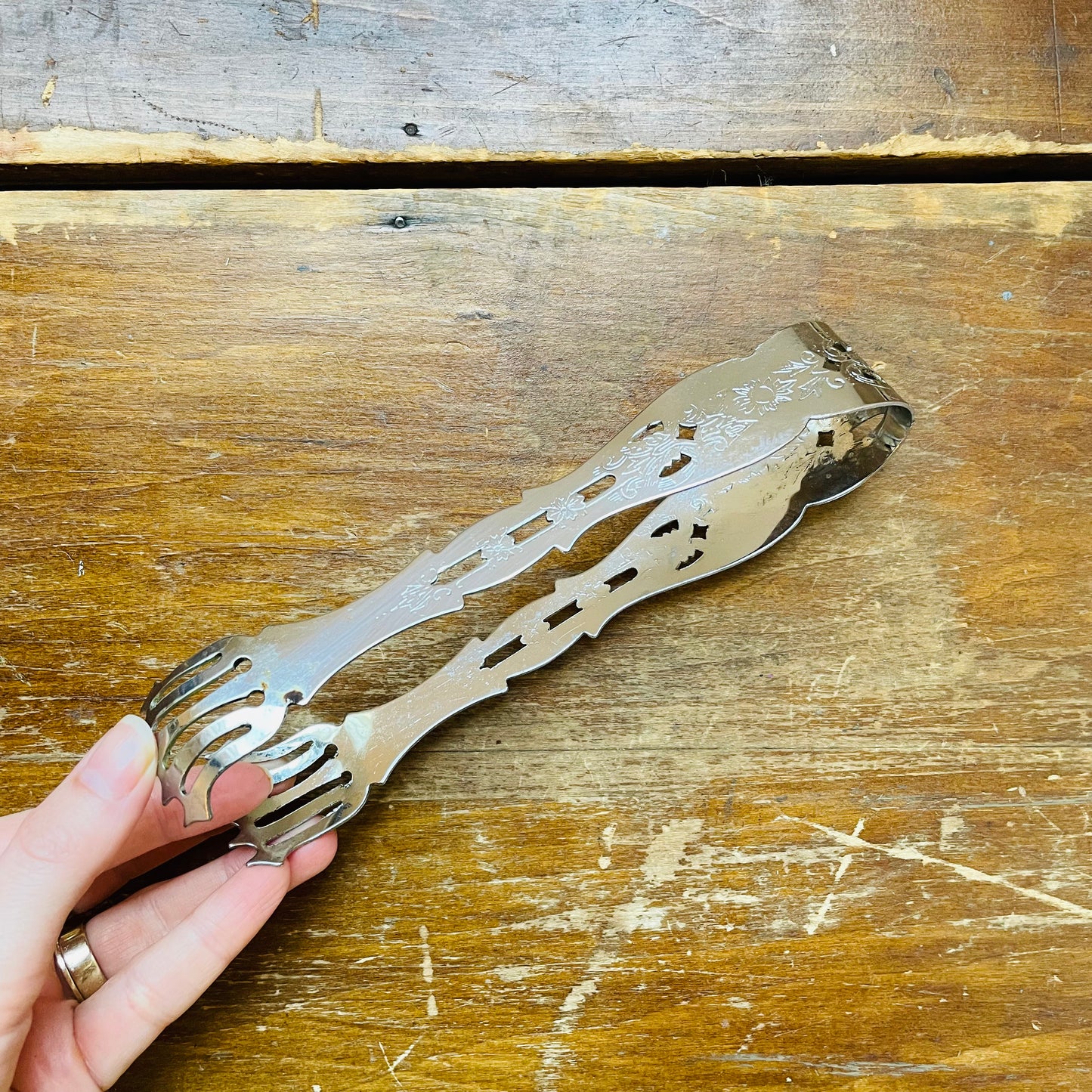 Etched Metal Ice Tong- Vintage