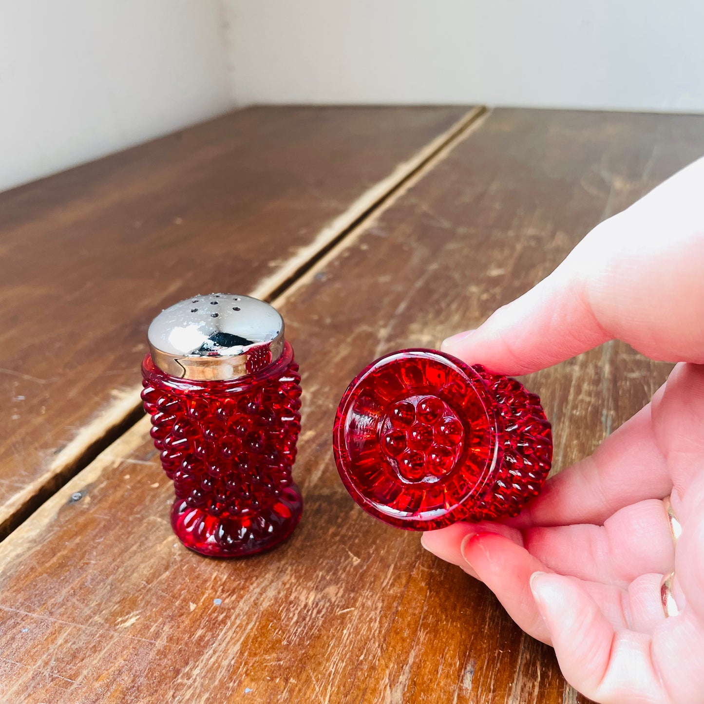 Fenton Ruby Red Hobnail Salt & Pepper Shakers- Vintage