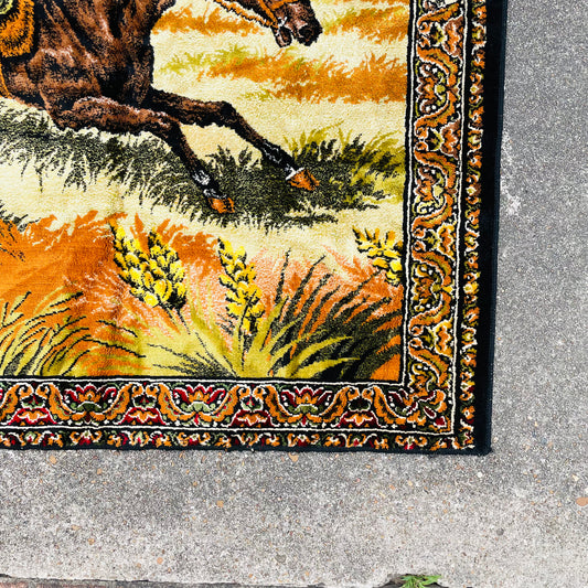 Chenille Bison Hunters Wall Tapestry- Vintage