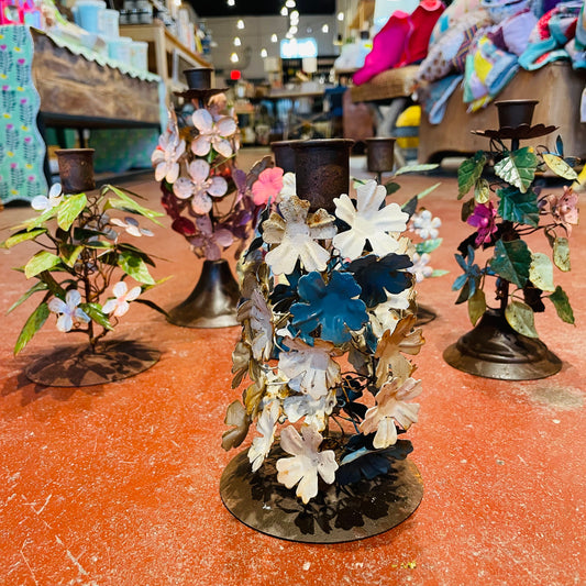 Hand-painted Metal Floral Taper Candle Holder