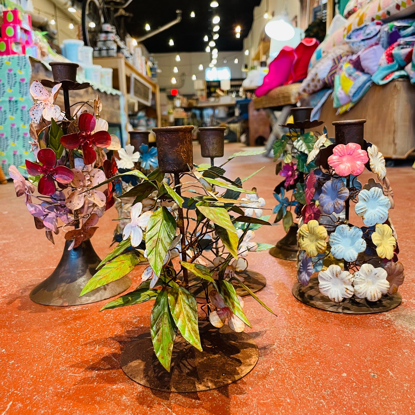 Hand-painted Metal Floral Taper Candle Holder