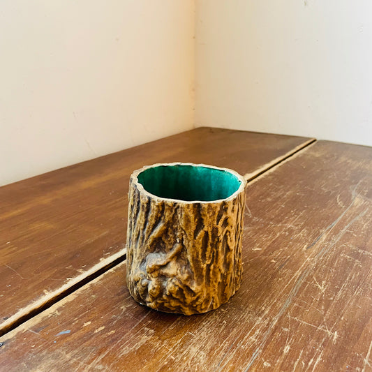 Brown Faux De Bois Ceramic Planter- Vintage