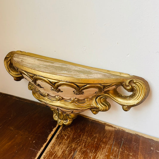 Gold & Beige Painted Plaster Shelf- Vintage