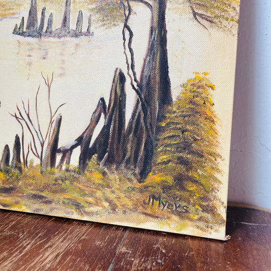 Swampy Landscape Original Acrylic Painting- Vintage
