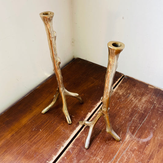 Bram Faux De Bois Taper Candle Holders