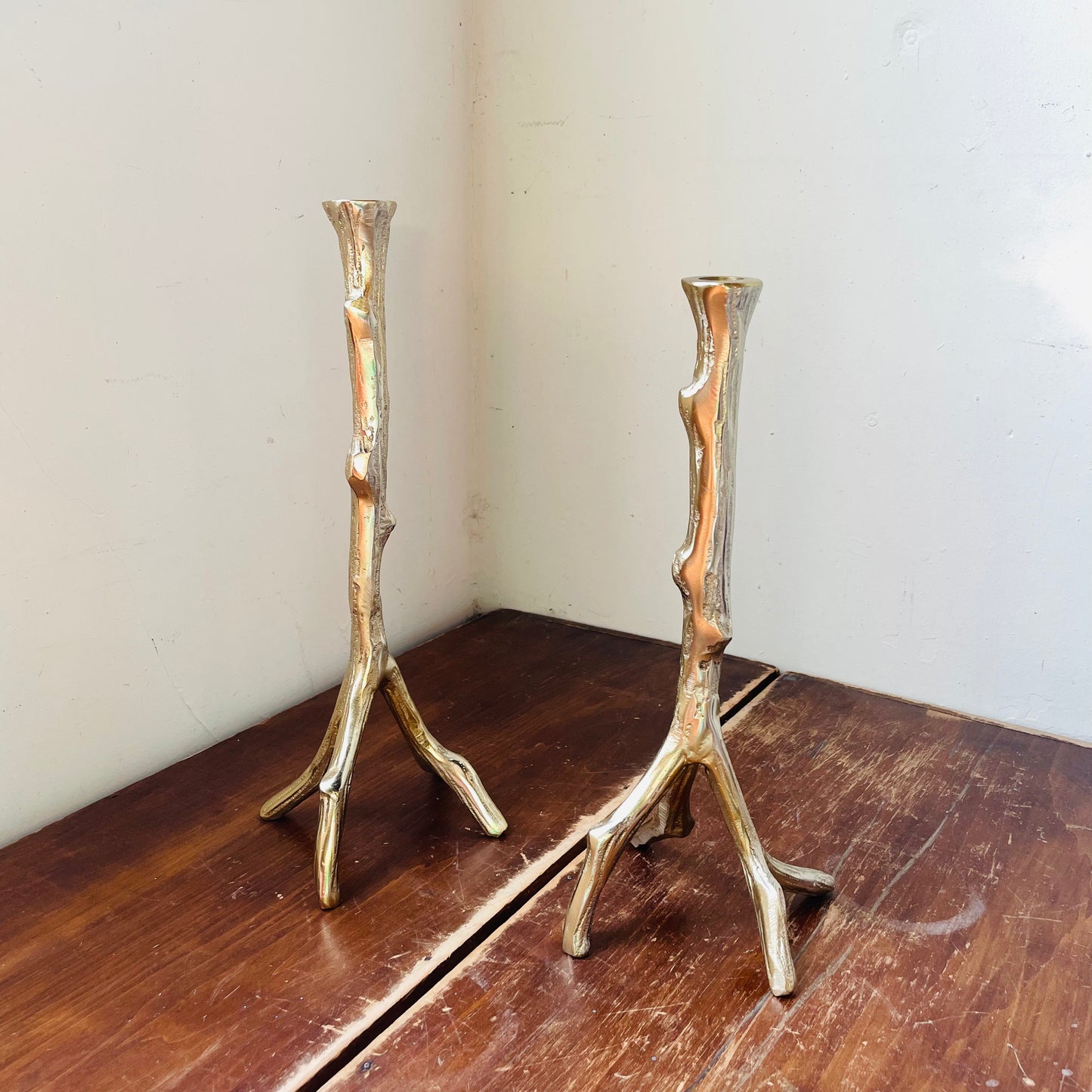 Bram Faux De Bois Taper Candle Holders