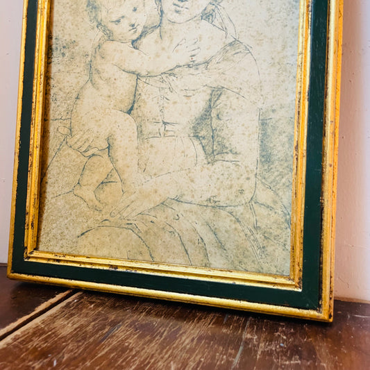 'Madonna & Child" in Black & Gold Frame- Vintage