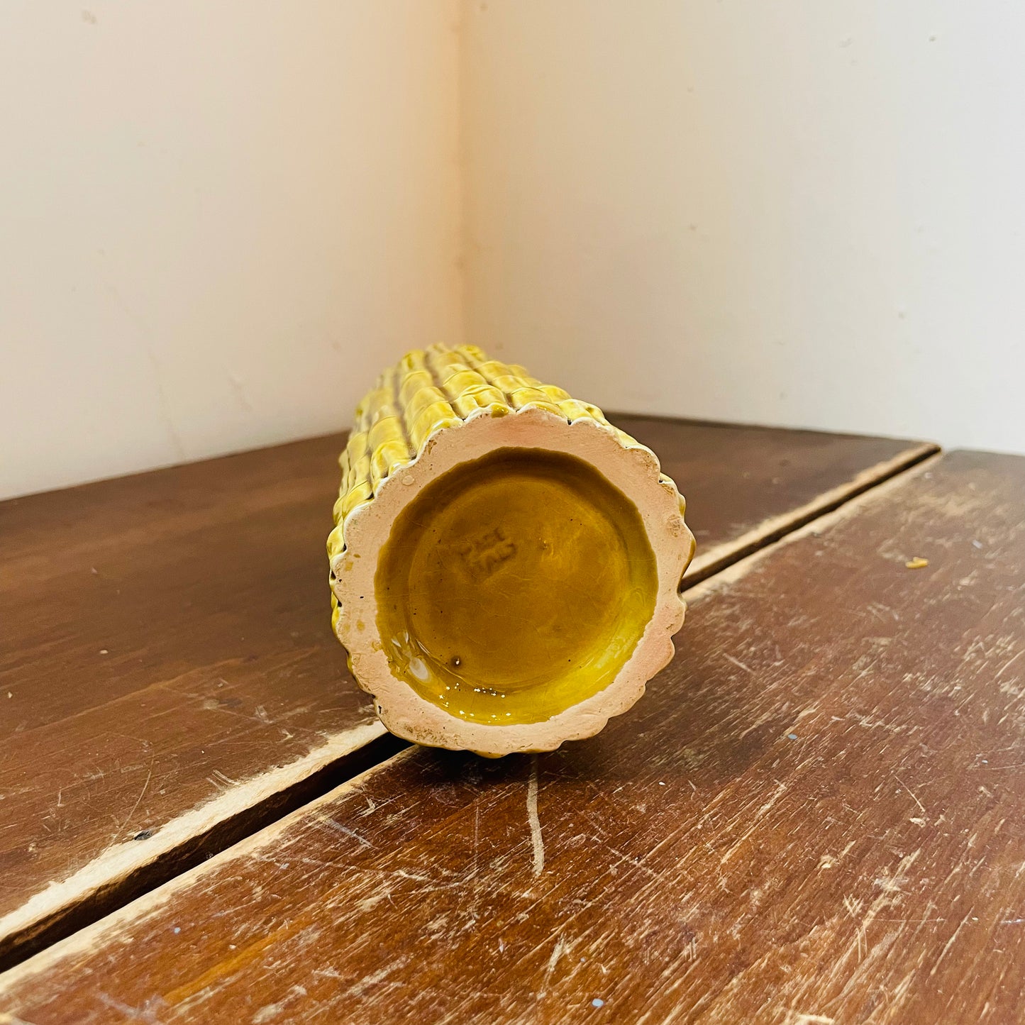 Yellow Bamboo Ceramic Vase- Vintage