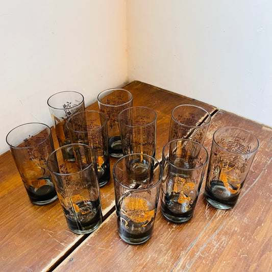 Federal Glass Zodiac Highball Glasses- Set of 10- Vintage