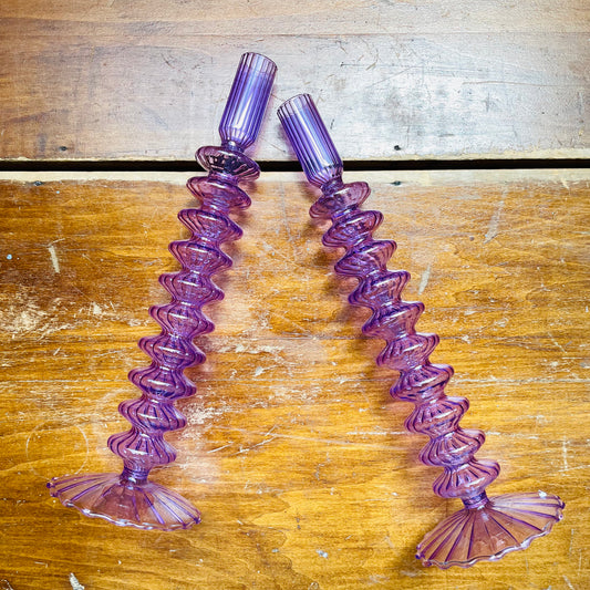 Hand-Blown Colored Glass Candle Holder