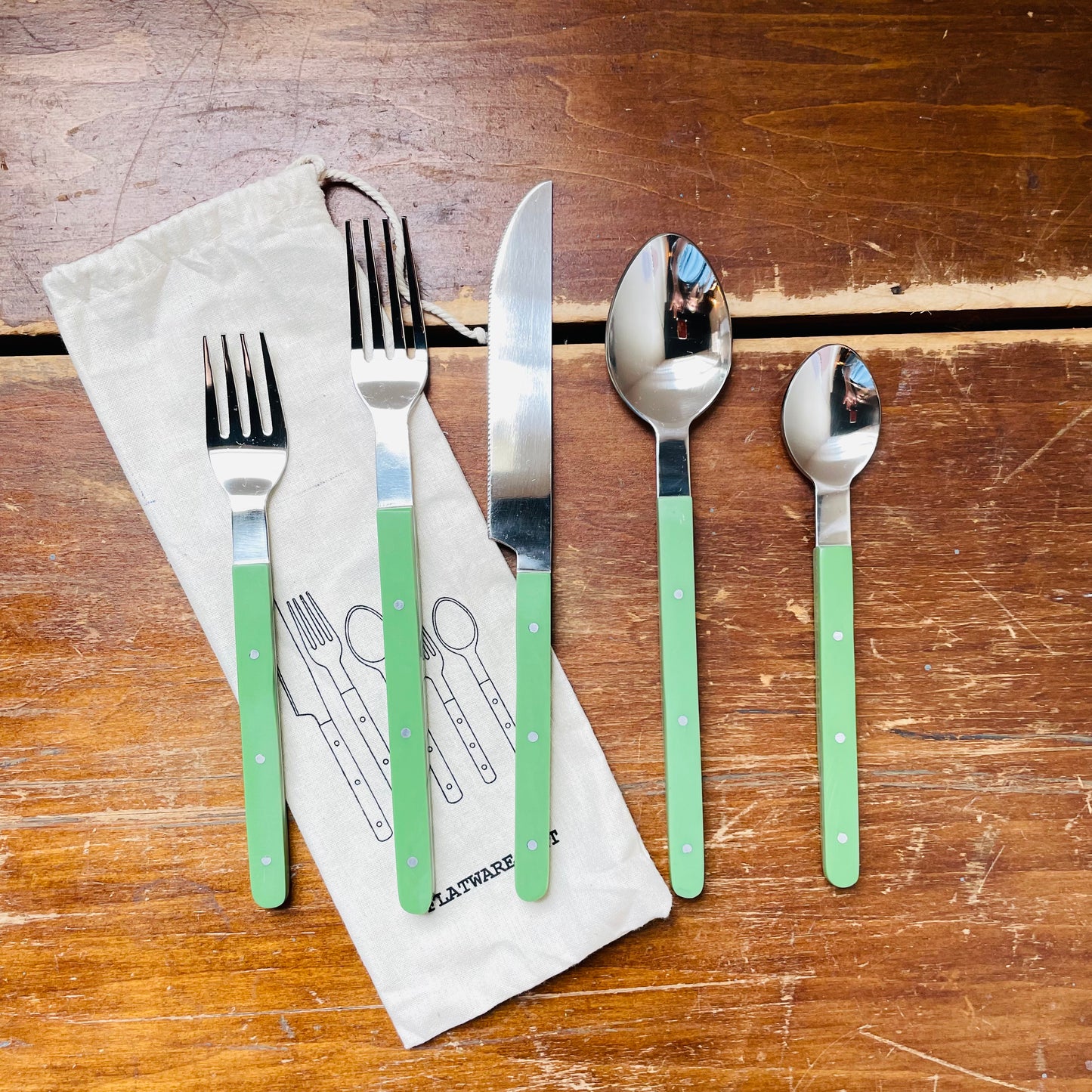 Green Handled Flatware Set